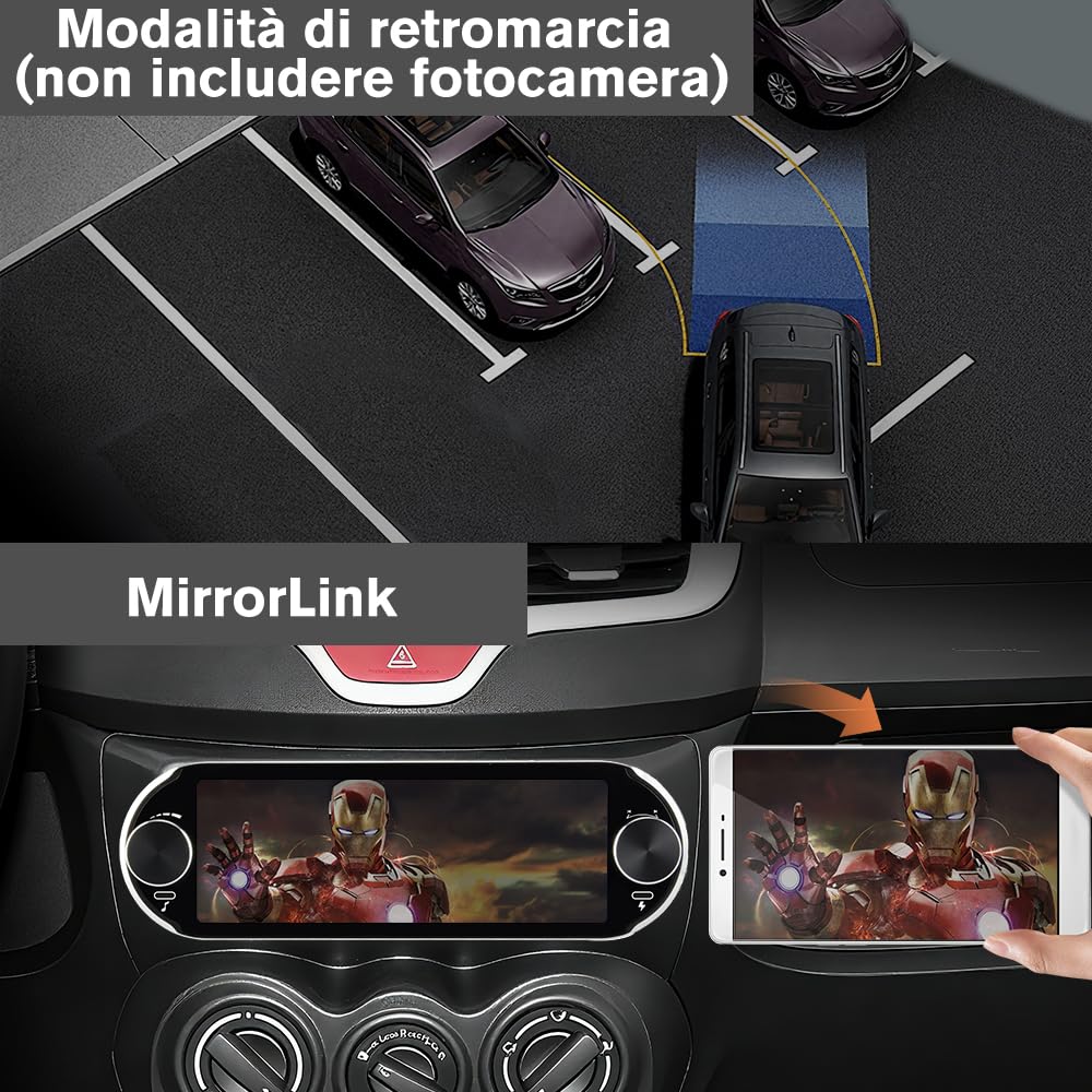 Android 14 Autoradio 1 DIN con schermo Bluetooth FM RDS GPS Online Navigazione Comandi al volante (2+64GB)