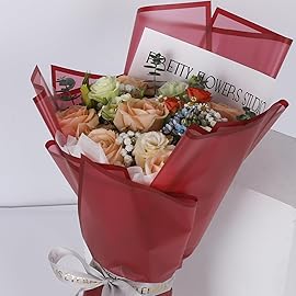 FUHITIM 20 Sheets Flower Wrapping Paper - Waterproof Floral Bouquet Packaging Paper for DIY CraftsFlorist Supplies Packaging Paper for Wedding Birthday Gift (Translucent Wine Red)