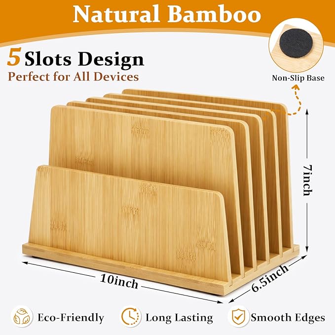 Organizador Multidispositivo Bamboo 5 Ranuras Vertical Soporte Escritorio miniatura 2