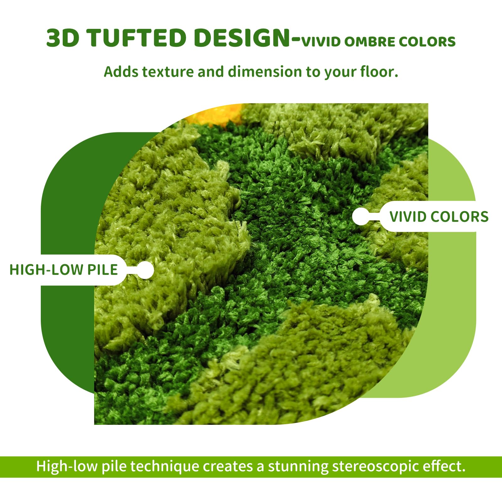 Tappetino da Bagno Verde a Fiori e Muschio, Tappeto da Bagno in Microfibra Spessa 3D Tufted Morbido e Soffice, Antiscivolo Lavabile Assorbente 60x60 cm