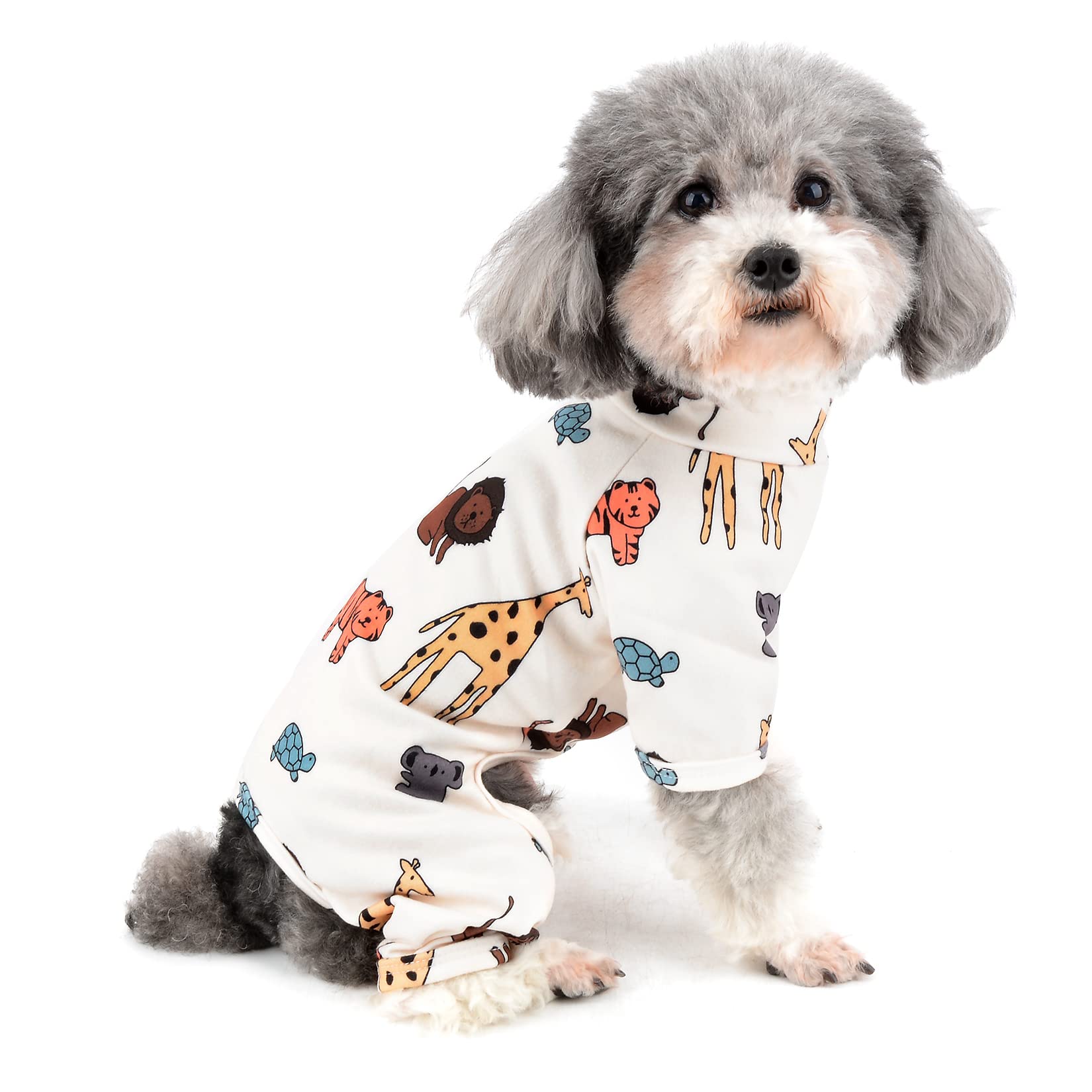 Zunea Small Dog Pajamas Soft Cotton Puppy Clothes Cute Animals Printed Sleeping Wear 4-Legged Pyjamas Jumpsuit Lightweight Pullover Pet Pjs Outfits for Yorkie Chihuahua Beige XXL