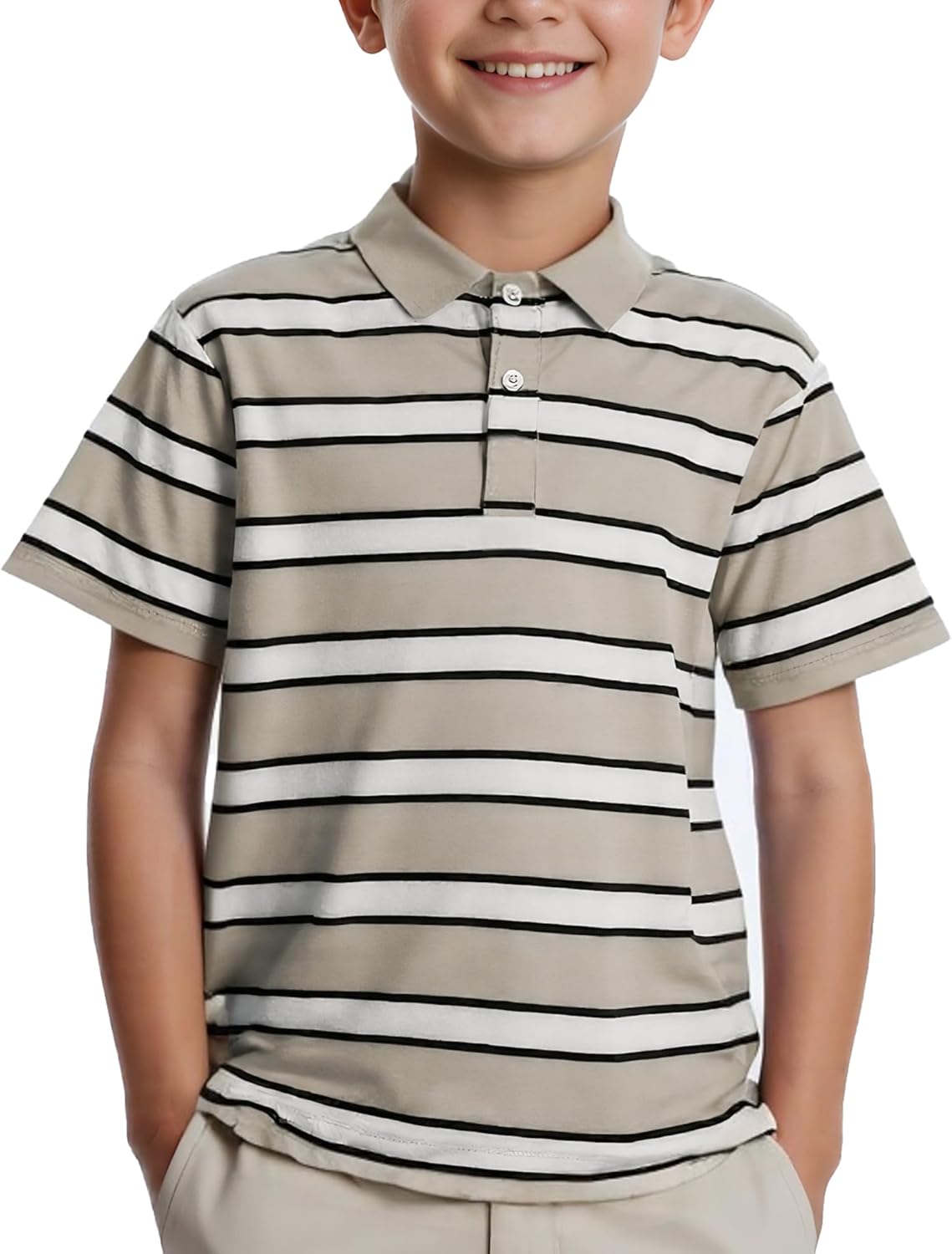 Hiseewuun Kids Boys Striped Polo Shirts Short Sleeve Lightweight Golf Tops 5-14 Years