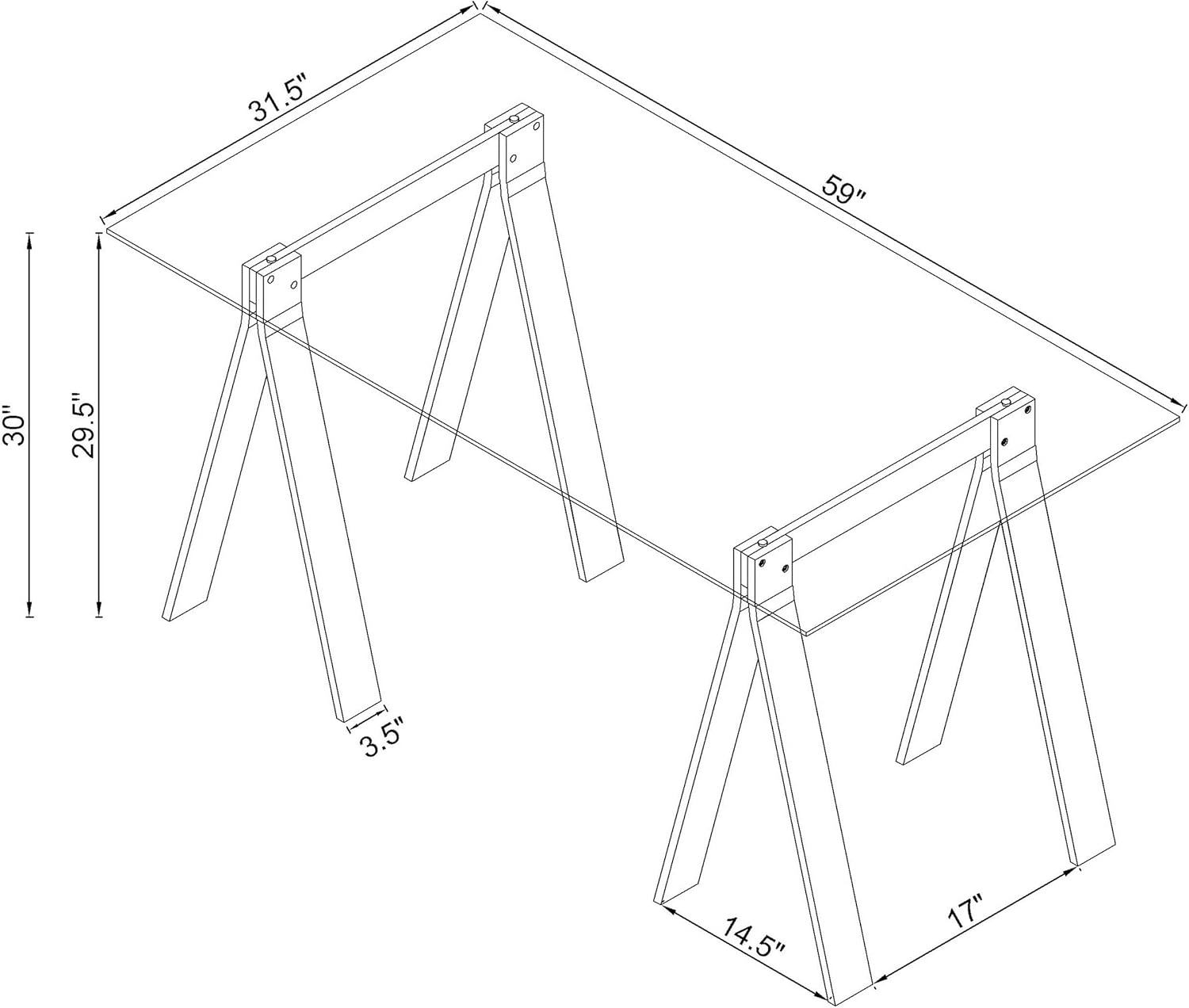 Coaster Home Furnishings – Amaturo – Glass & Metal – 59-Inch Transparent Design Writing Desk with Tempered Glass Top, Chrome Supports, and Sawhorse Base – Home Office & Living Room – Clear - 801535