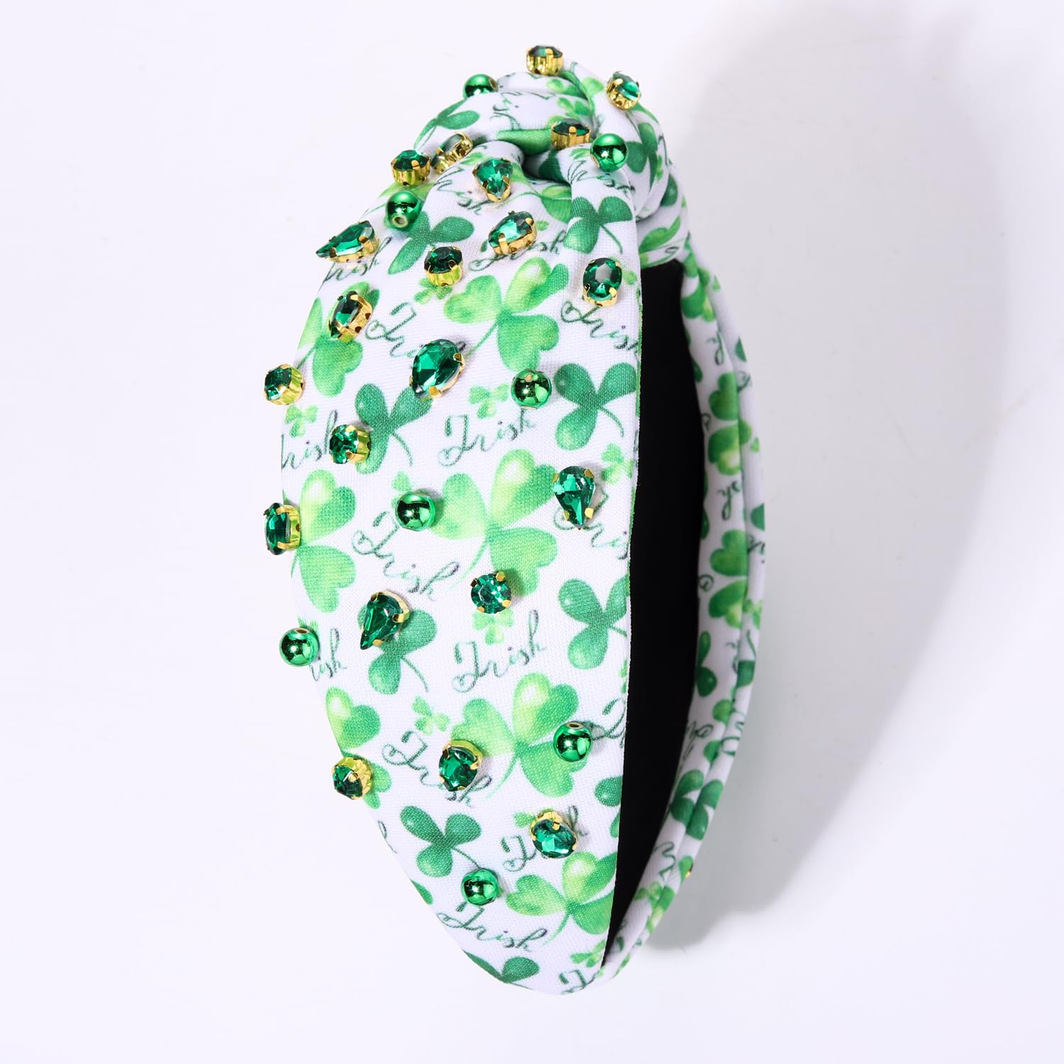 St. Patrick's Day Headband for Women Green Shamrock Headband Embellished Crystal Rhinestone Knotted Hairband St. Patrick's Day Hair Accessories Outfits Irish Holiday Gifts (Shamrock Print) - Image 6