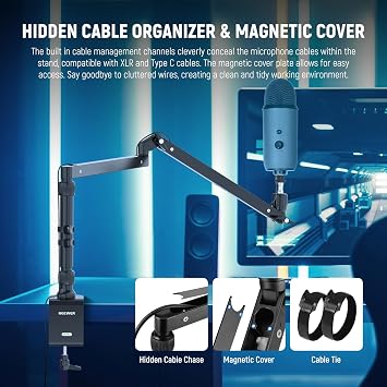 NEEWER Microphone Arm Stand Low Profile Mic Arm Table Mount with Damping 360° Rotating Boom Arm with Raised Rod and Cable Management Channels for Podcast Gaming Streaming Calls MST002