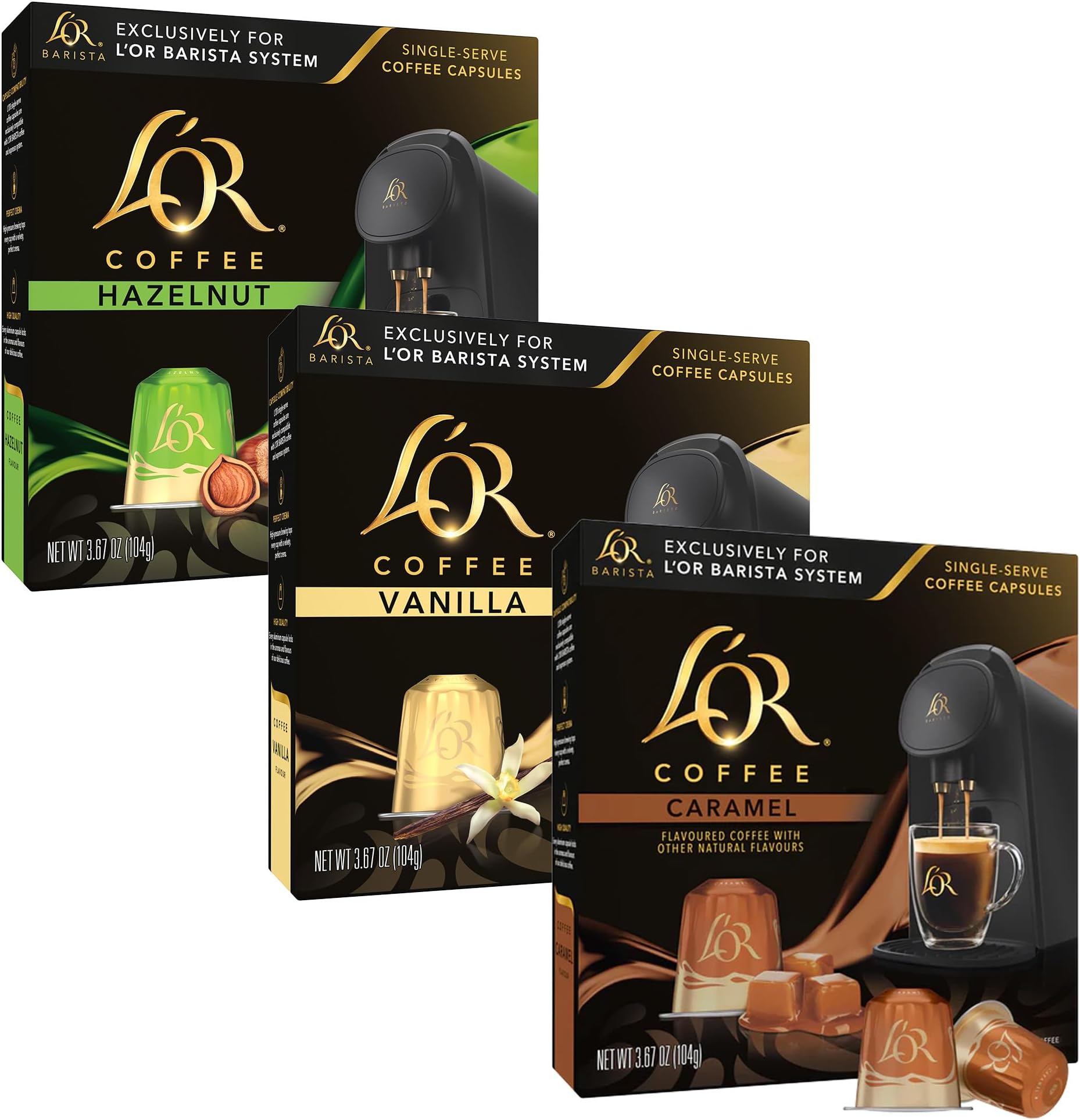 L'OR Barista Coffee Pods, Flavored Variety Pack - 30 Aluminum Single-Serve Capsules, Exclusively Compatible with L'OR BARISTA System, Brews 5 oz, 8 oz, 12 oz, 10 count (Pack of 3)