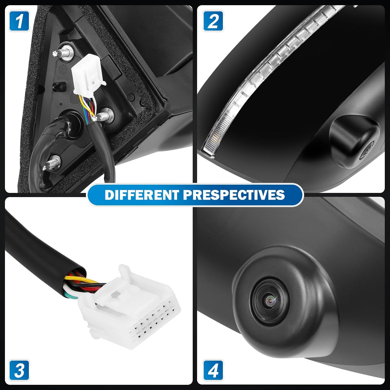 Right Passenger Side Mirror Fit for 2014-2020 Nissan Rogue (Not fit for Rogue Sport), Rear View Mirror with Power Glass/Heated/Turn Signal/Camera/Power Folding/Match Black Replace NI1321254 (13Pins)