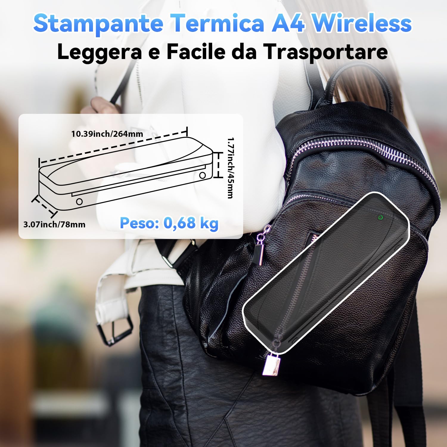 Phomemo M833 Stampante Termica Portatile A4 300 DPI Bluetooth Senza Inchiostro Nero