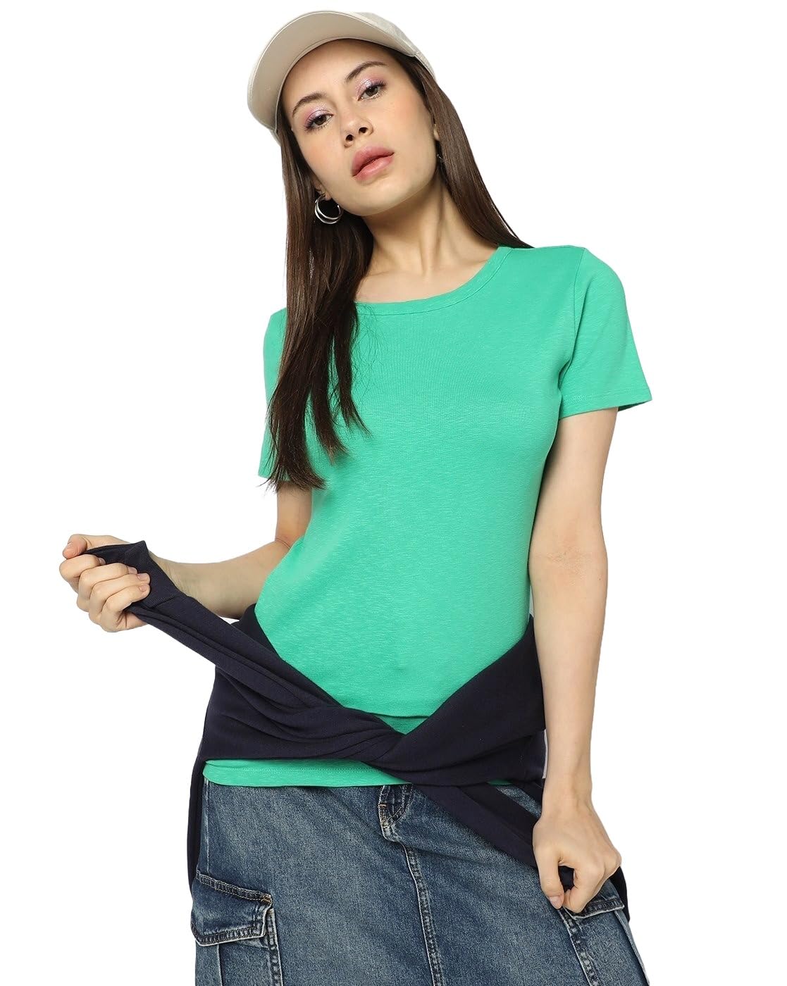 Women’s Regular Fit Solid Short Sleeves Round Neck Blouse-image-19