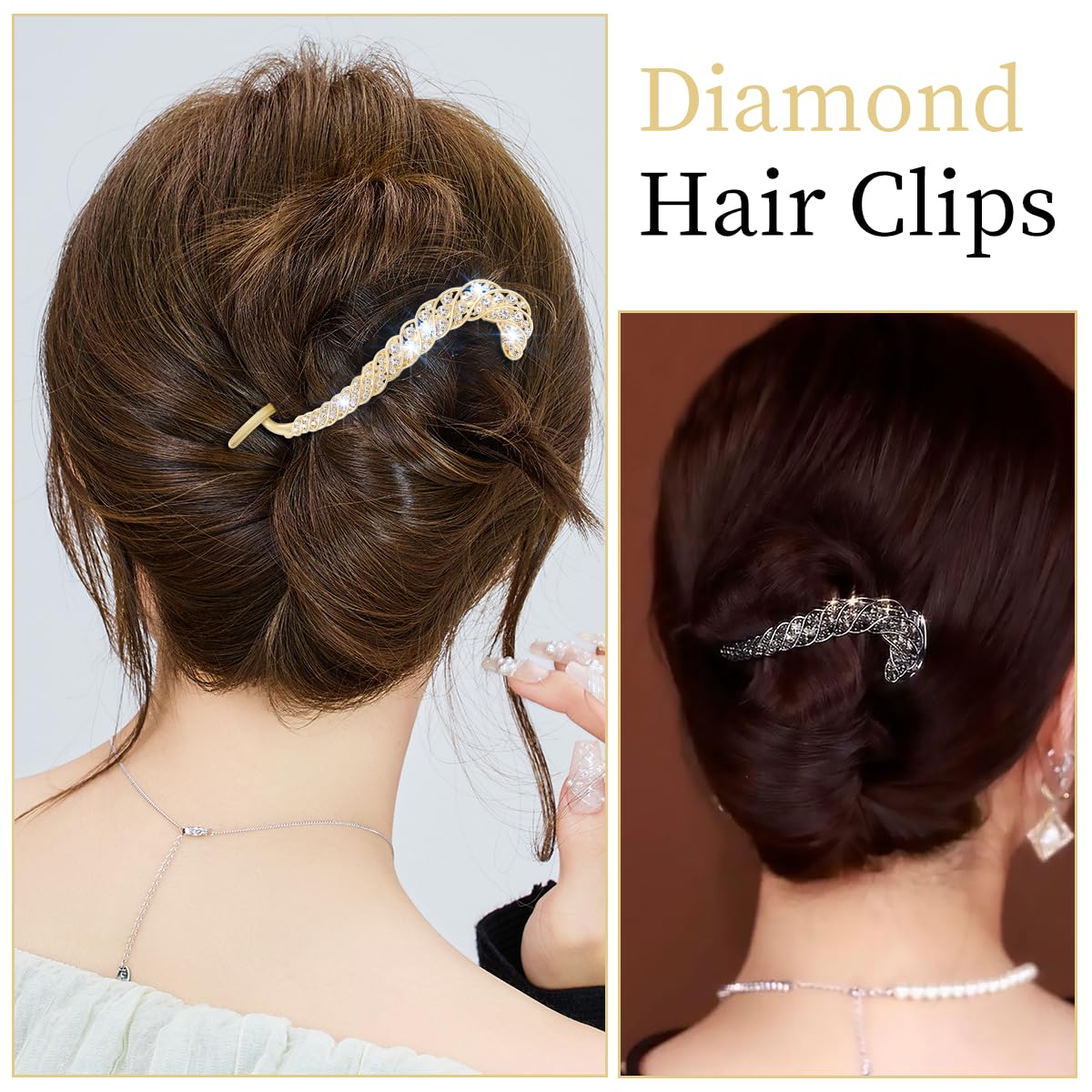 4.25" Sparkling Created Crystal Twisted Large Flat Hair Clips for Women | Non-Slip Strong Hold Flat Back Clips for Women Thick & Thin Fine Hair | Fine Addition in Jewelry Set & Styling Accessories image 5