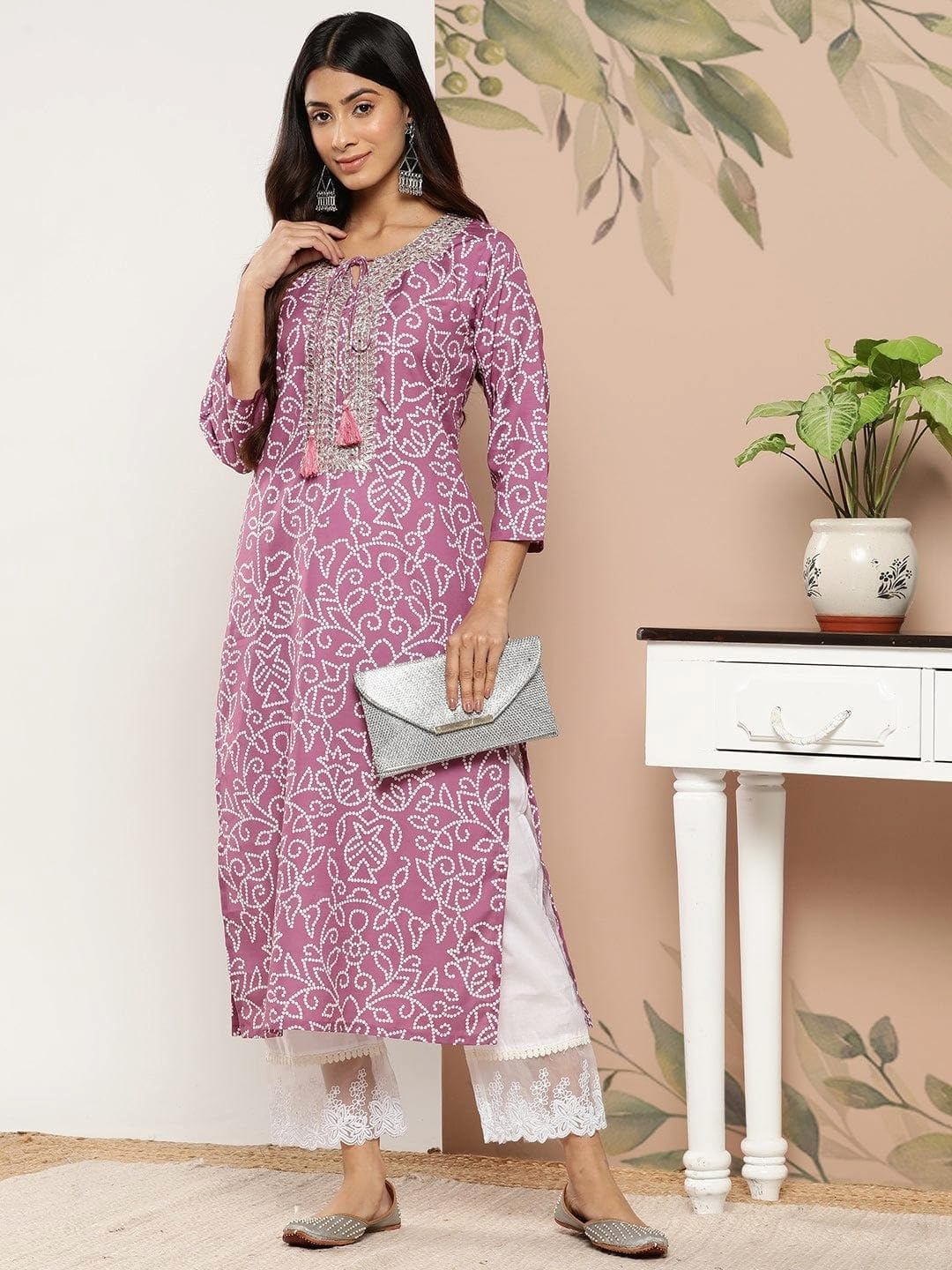 Women Bandhani Embroidered Mirror Work Cotton Kurta – Ethnic Wear, Casual & Festive, Comfortable & Stylish - Image 5