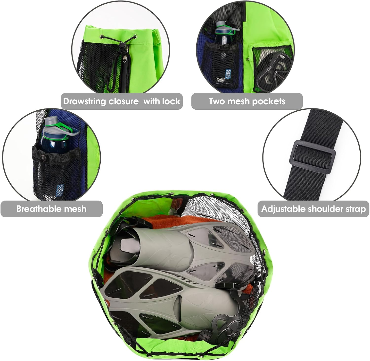WANDF Mesh Swim Bag, Drawstring Beach Backpack image 4