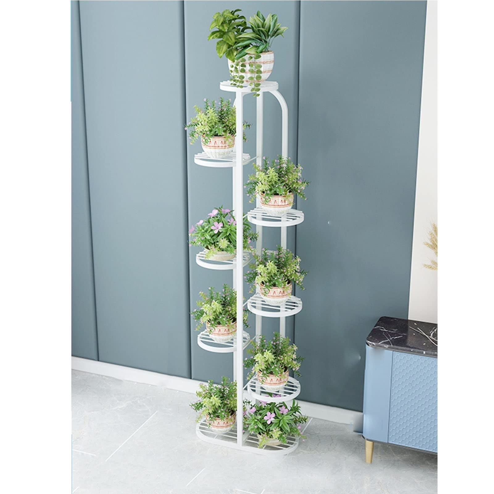 Portavasi da Interno - Piedistallo per Piante Alto - Supporto per Fiori in Metallo, Espositore Fiori da Terra in Ferro Battuto, Scaffale Portavasi con Base Allargata (Color : White)