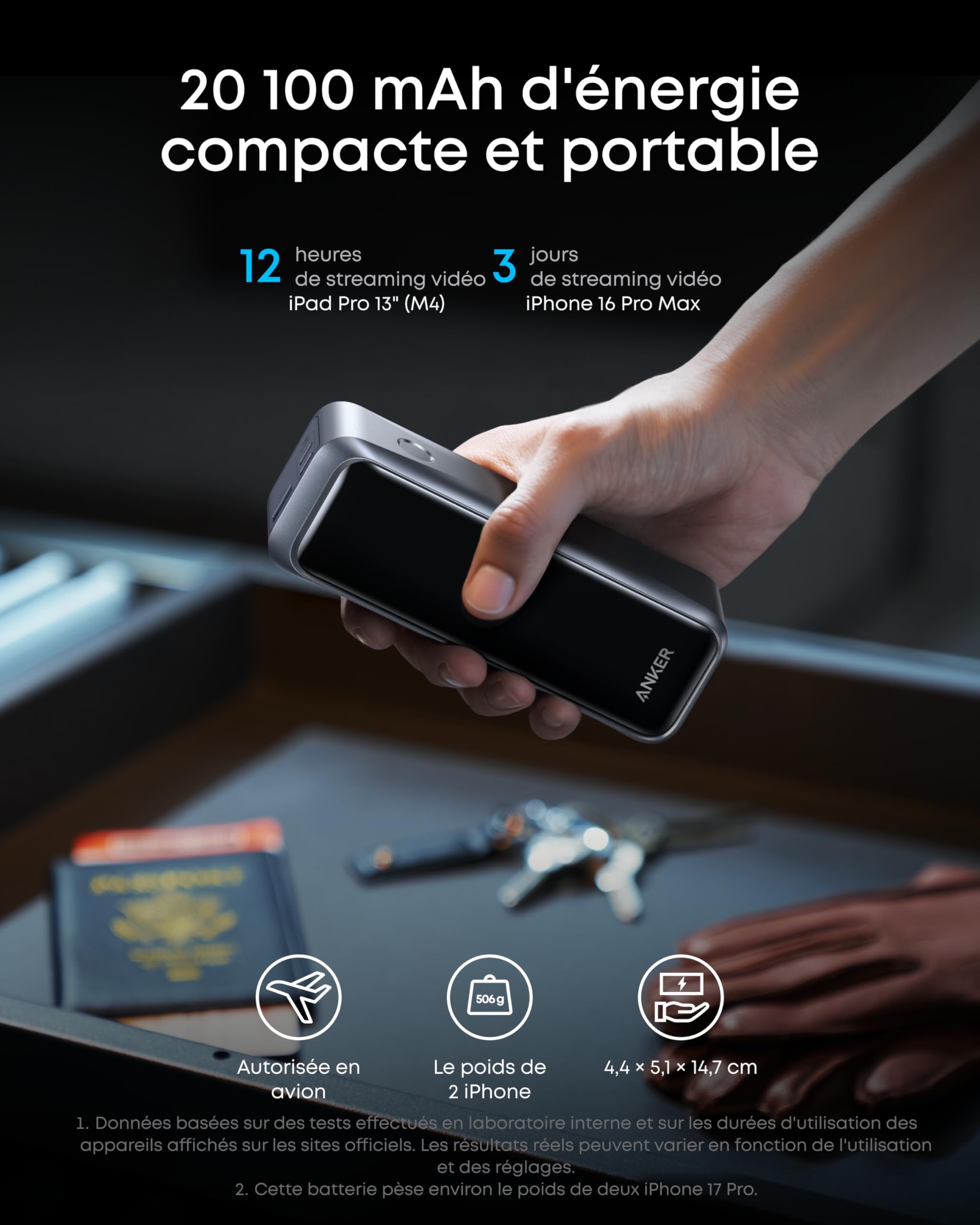 Anker Prime Batterie Externe 20100 mAh, Sortie Max 220W, 3 Ports