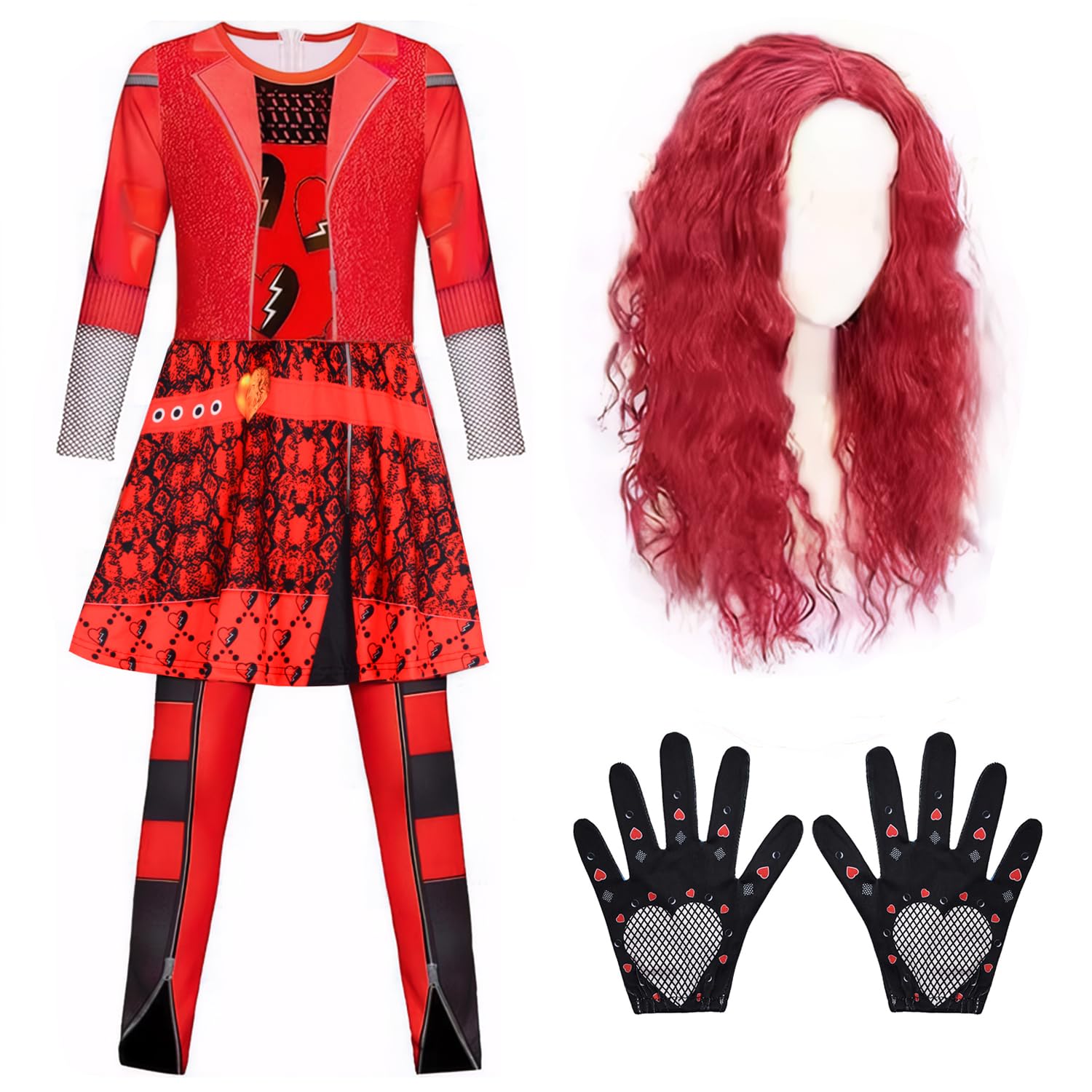 TOYTOPIE Rise Of Red Costume for Girls Red Hero Costume Set including Long Sleeve Jumpsuit, Wig and Gloves