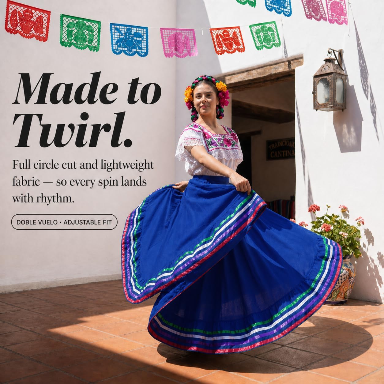 Authentic Mexican Skirt for Women Traditional Made by Original Mexican Artisans in Guerrero - Folklorico Dress - folklorico Skirt for Girls - Traje folklorico Mexicano - Mexican folklorico Skirts Blue