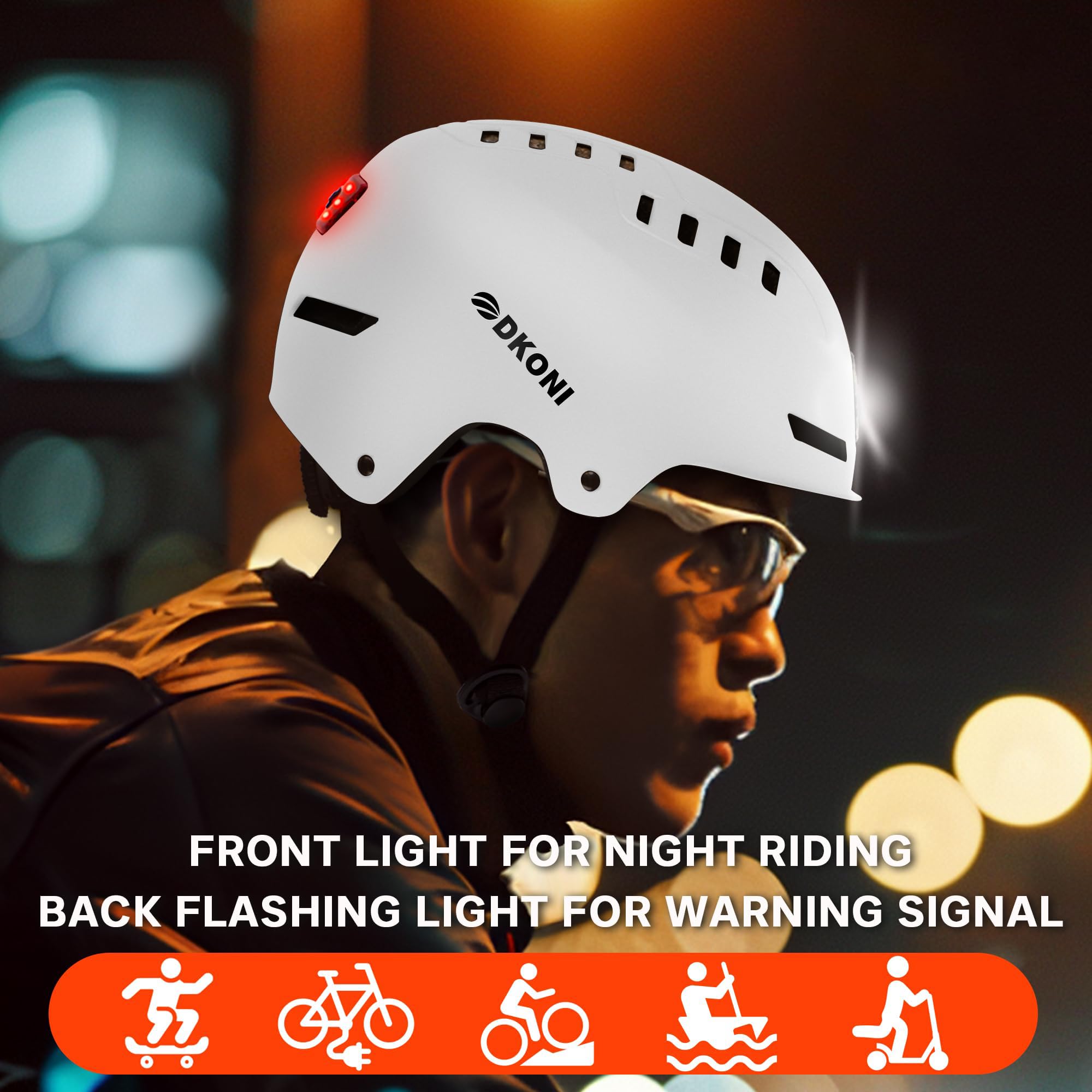 DKONI Casco de luz LED para adultos (grande, blanco)