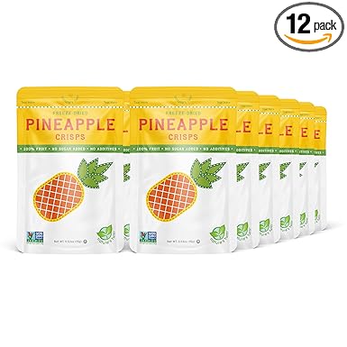 Nature’s Turn Freeze-Dried Pineapple Crisps – Healthy, Gluten-Free, Crispy & Delicious, Plant-Based Snack, Ideal for Cereal, Smoothies, School Lunches, & On-the-Go, Bags of 12 (0.53 oz Each)