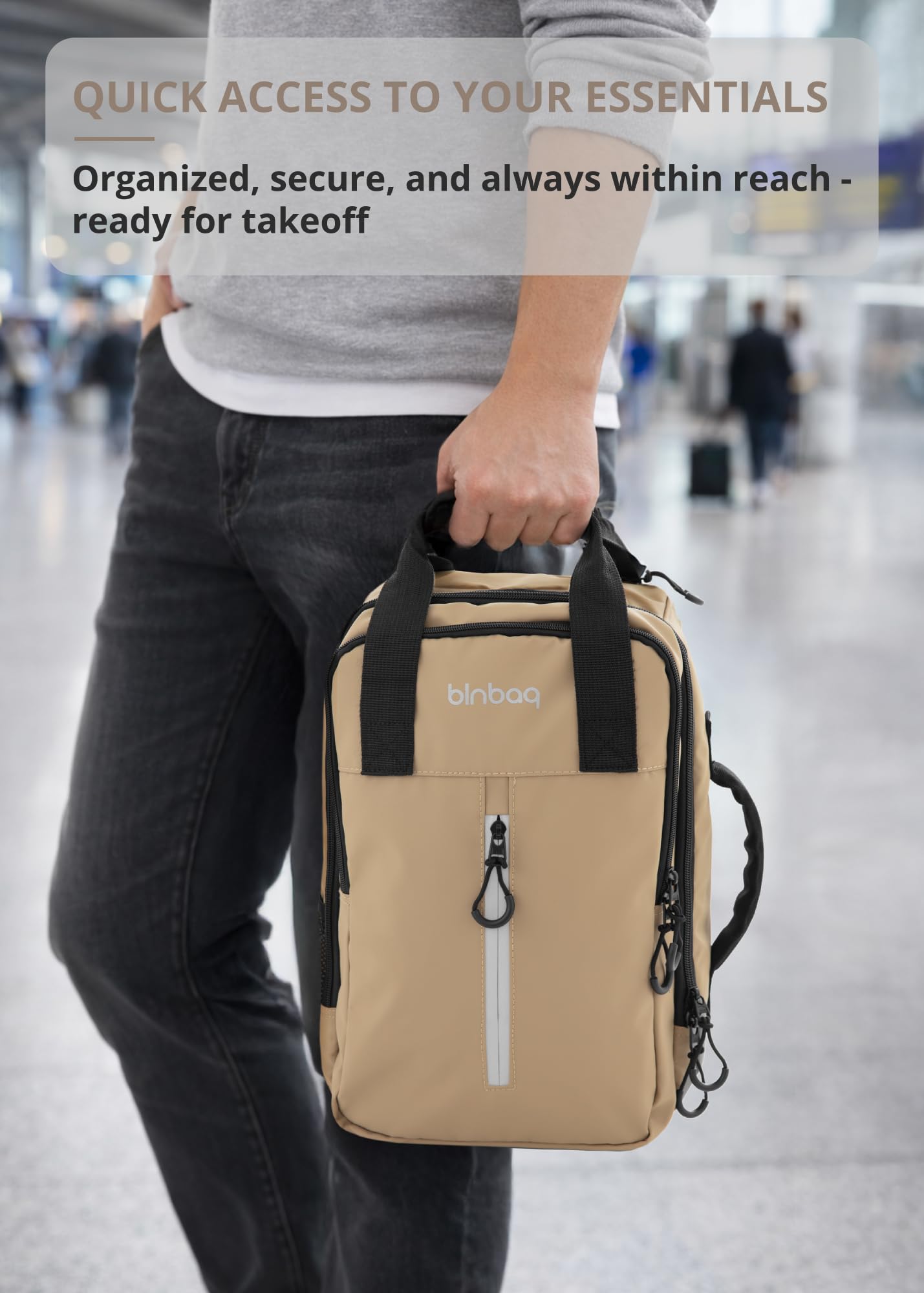 Blnbag M7 - Trolley de cabina 40×20×25 cm impermeable, maleta de mano ligera 20L para vuelos de Ryanair, bolsa de avión 2 ruedas y compartimento acolchado para portátil, color champán