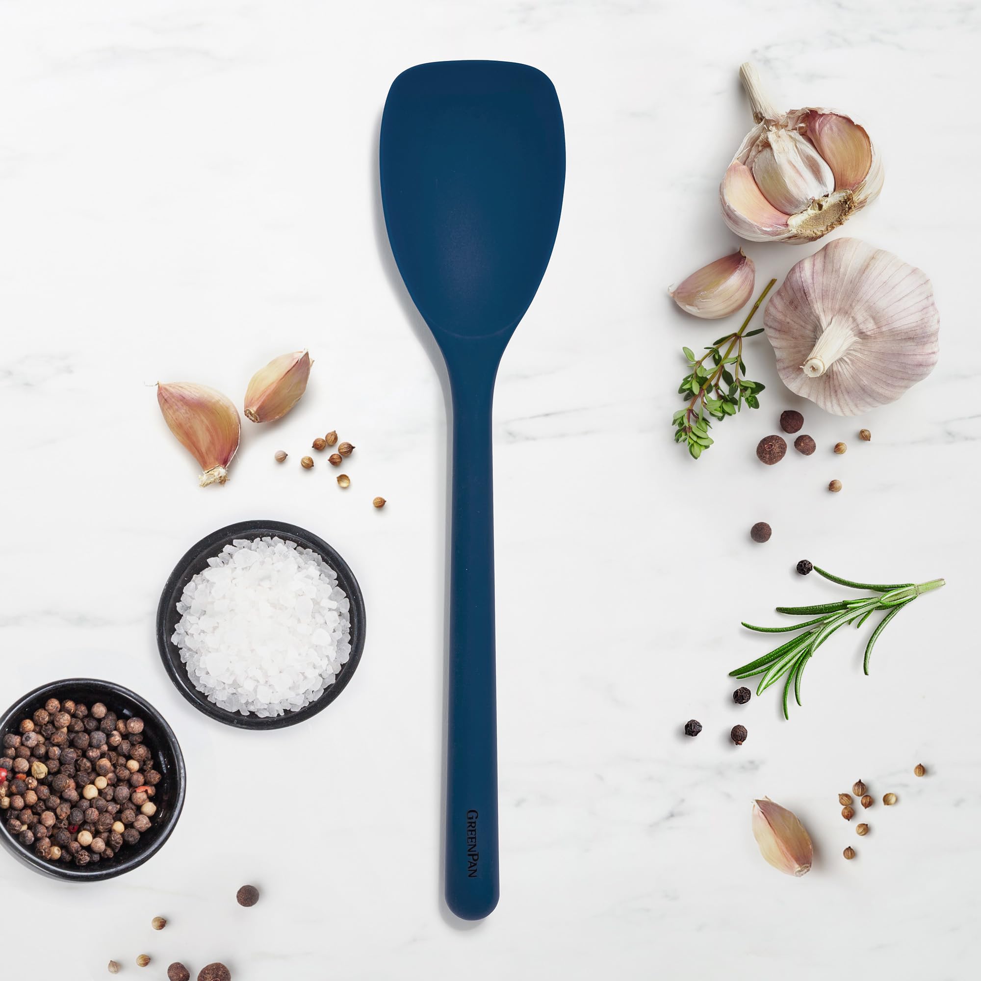 GreenPan Cuchara de silicona para saltear, servir mezcla, utensilios de cocina, utensilios de cocina antiadherentes de goma flexible, núcleo de acero rígido, resistente al calor, mango antideslizante,