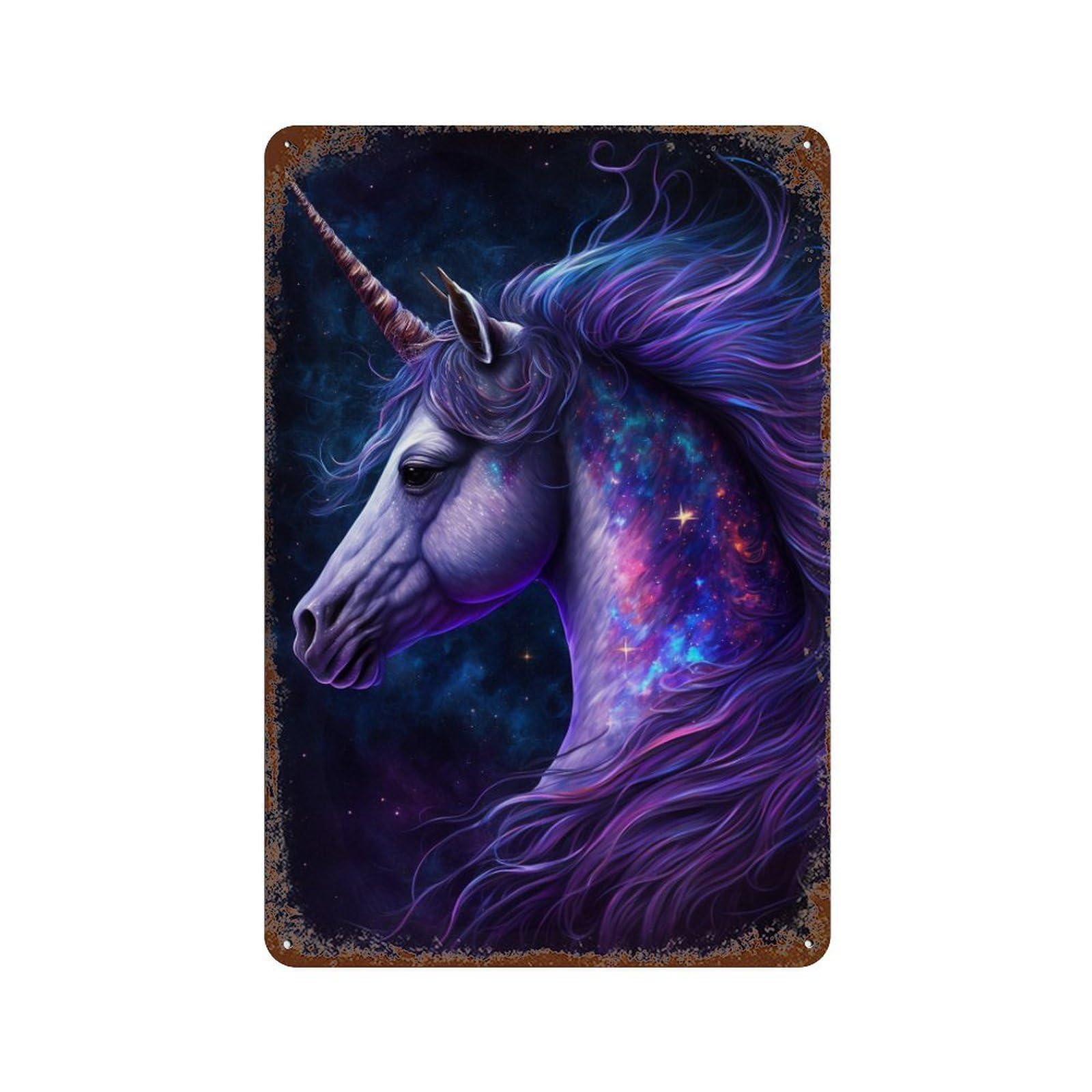 Garage Style Galactic Unicorn Art Print-8 Distressed Metal Wall Sign 11.8"x7.9", Shabby Chic Decor for Bar And Workshop