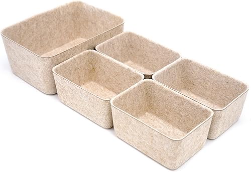 Welaxy Organizador de cajones de 5 piezas, divisores, contenedores de almacenamiento profundos, contenedor de almacenamiento estético wabi-sabi