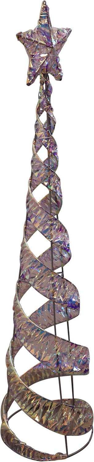 Alpine Corporation 36" Tall Iridescent Ribbon Wrapped Spiral Christmas Tree with LED Lights