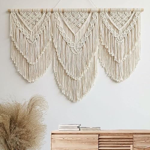 Fashionstorm Tapiz de macramé grande para colgar en la pared, tapiz de macramé, tejido para decoración del hogar, pedimento de pared