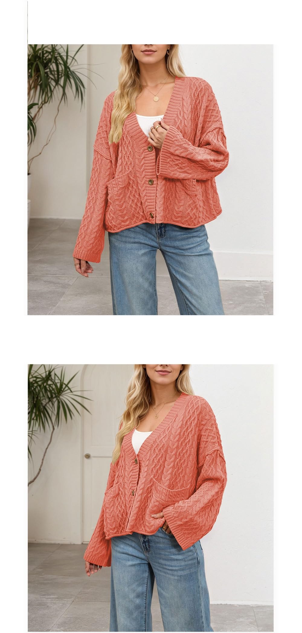 Cardigan Mujer Invierno,Cárdigans Extragrandes para Mujer Tops De Manga Larga Suéteres Holgados De Punto Grueso para Otoño Abrigos Suéter De Cable Aran Chaqueta Informal De Punto con Frente Abie