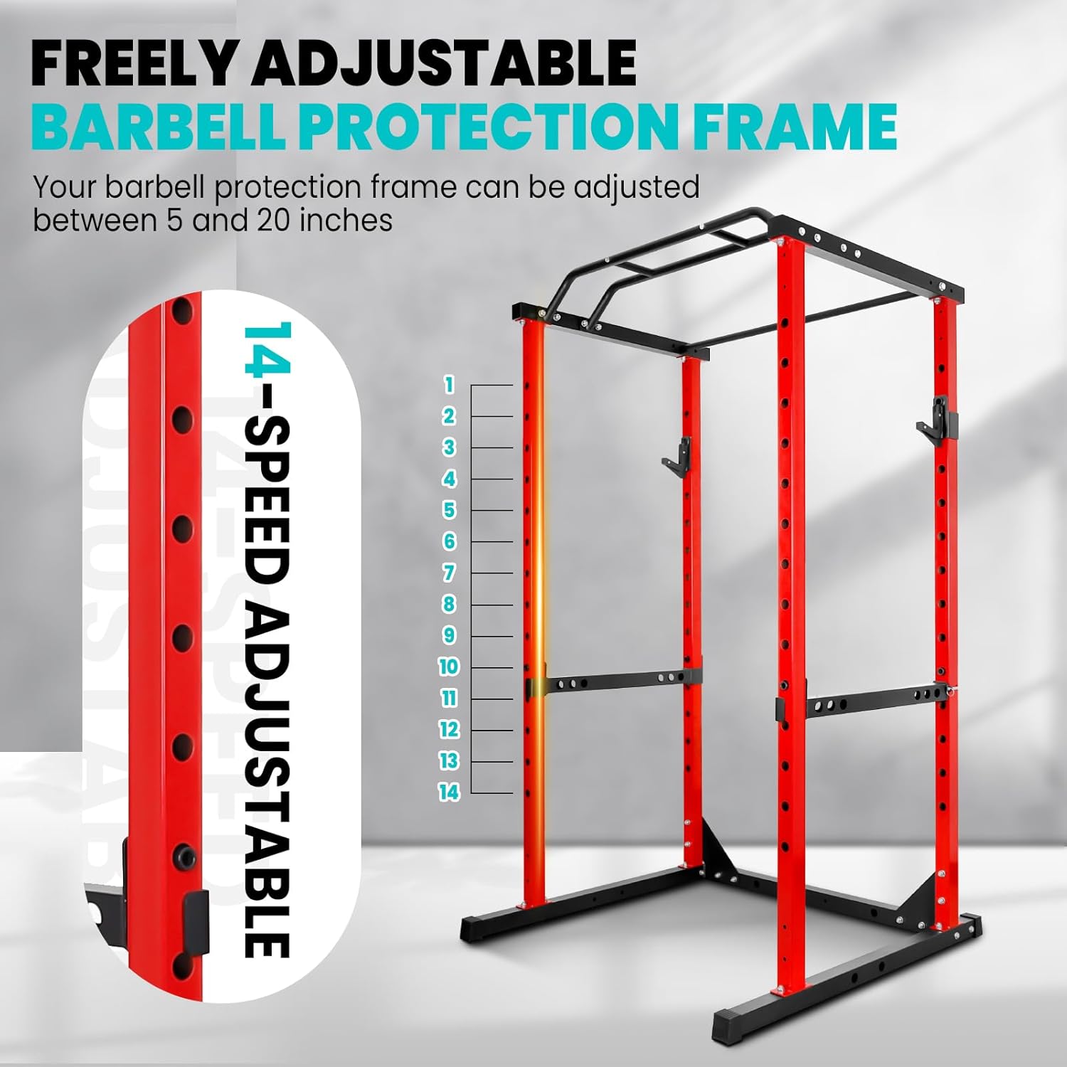 Power Cage, 1200 Pounds Power Rack With J Hook, Weight Cage With 14-Speed Adjustable, Power Racks For Home Gym