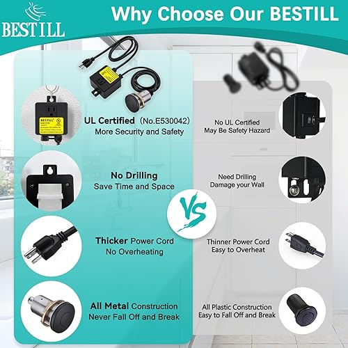 Miniatura 2 de BESTILL Kit de interruptor de aire de eliminación de basura, botón de acero inoxidable negro mate, listado UL, interruptor de encendidoapagado