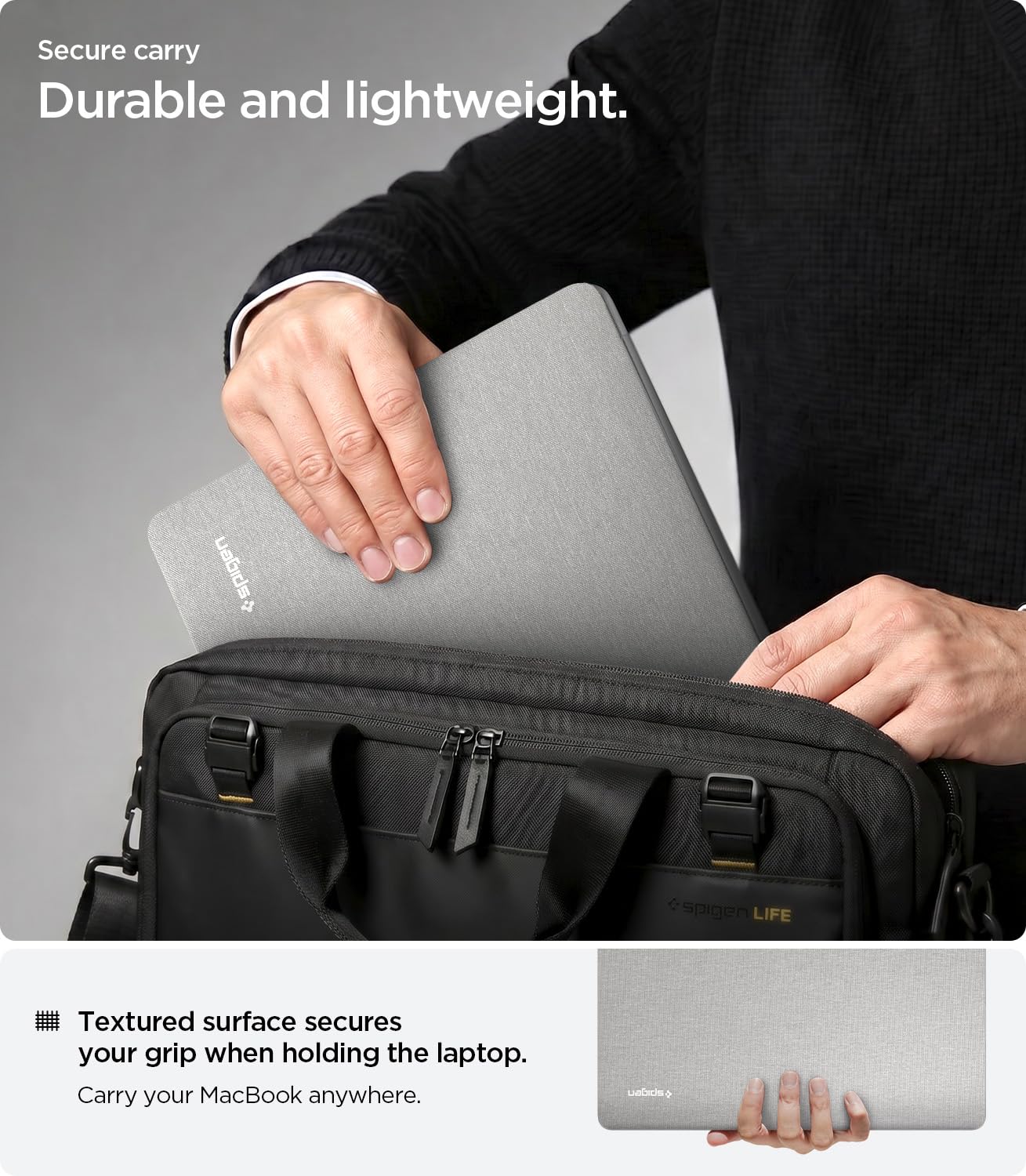 Spigen Urban Fit Funda para MacBook Pro 14 Pulgadas | Funda para M5/M4/M3/M2/M1/Pro/Max (2026-2021) con Textura de Tejido Premium, Confort Ligero - Heather Gray
