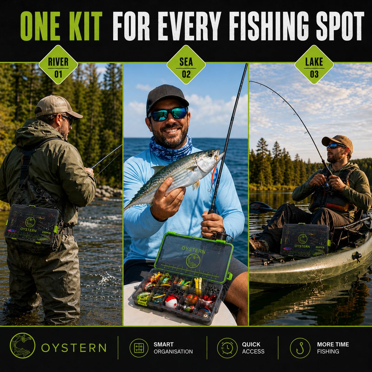 Kit de Pesca de 232 Piezas, Caja de Aparejos con señuelos, cebos giratorios, Cebo, róbalo y señuelos de Trucha, Accesorios y Equipo