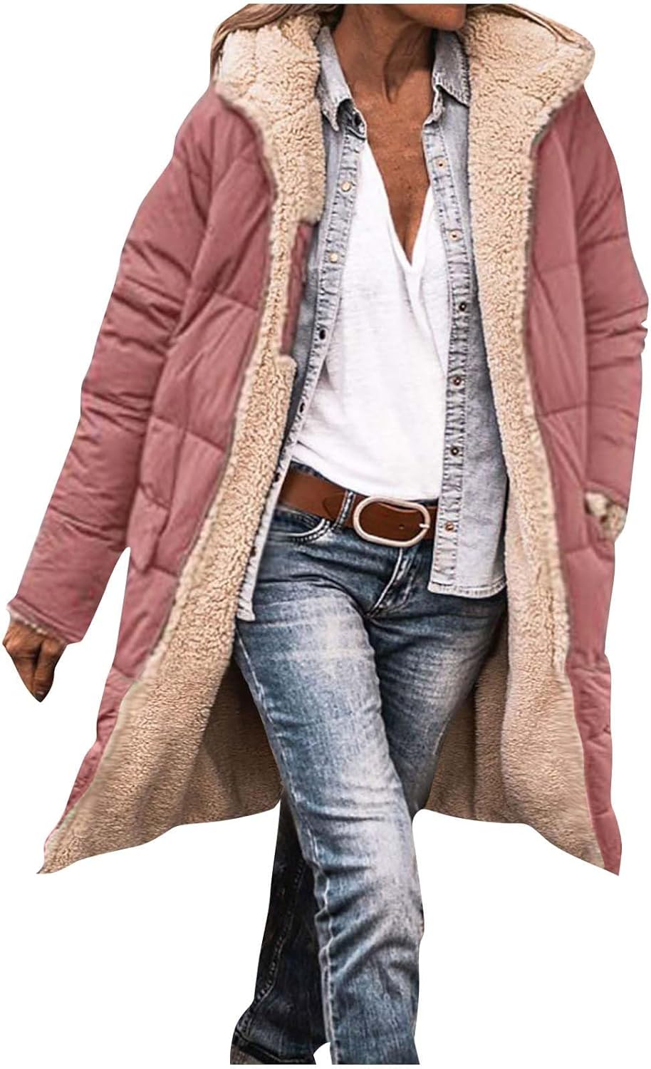 Womens Winter Coats Fleece Sherpa Warm Long Zipper Hooded Shearling Padded Parka Jackets Outerwear Trendy 2025