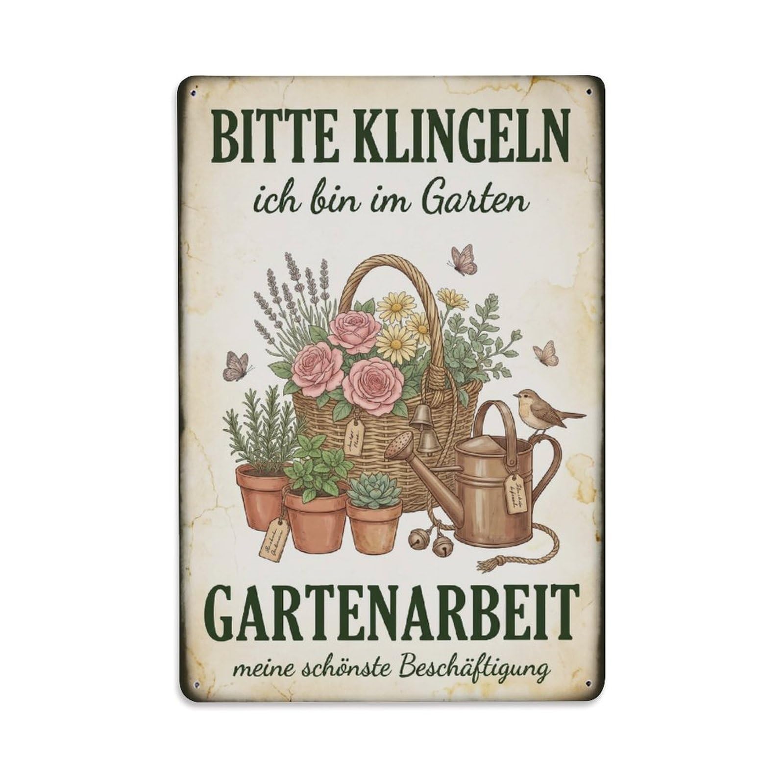 Vintage Funny Garden Please Ring Rustic Gate Tranquil Metal Tin Sign Plaque Wall Decor for Cafe, Club Bar, Office, Garden Metal Poster 8x12Inch