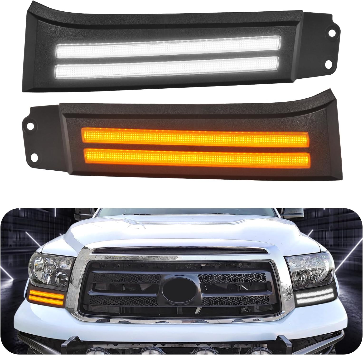 Led Daytime Running Lights For 2007-2013 Toyota Tundra 08-13 Sequoia Fog Drl Amber Turn Signals Headlight Guard Assemblies Lights(For 07-13 Drl)