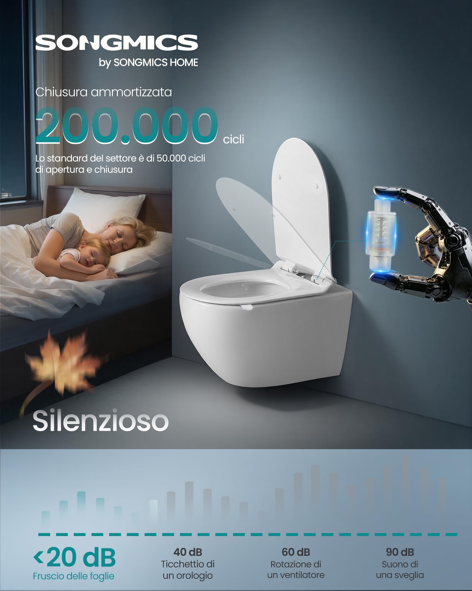 SONGMICS Sedile WC a Forma di D Lungo, Copriwater a Chiusura Rallentata, Sgancio Rapido, Asse WC Universale Facile da Montare, Sedile Water in Urea-duroplast, Regge 300 kg, Bianco BTL102WZ01 - 5