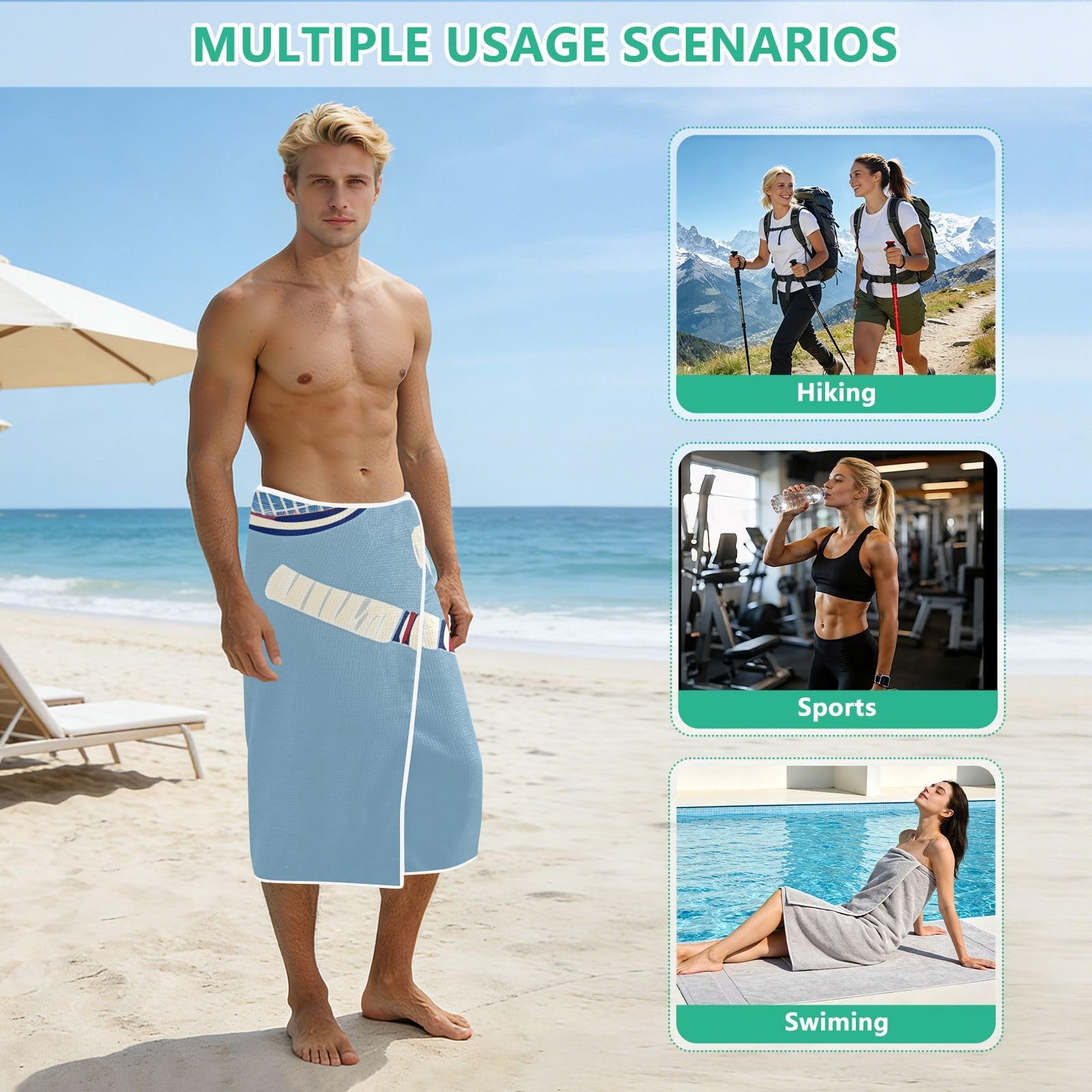 Grandes serviettes de plage avec sacs en maille pour adultes, serviette de bain avec fermeture magnétique, anti-sable, absorbante à séchage rapide, pour piscine, camping et voyage, 190 x 80 cm