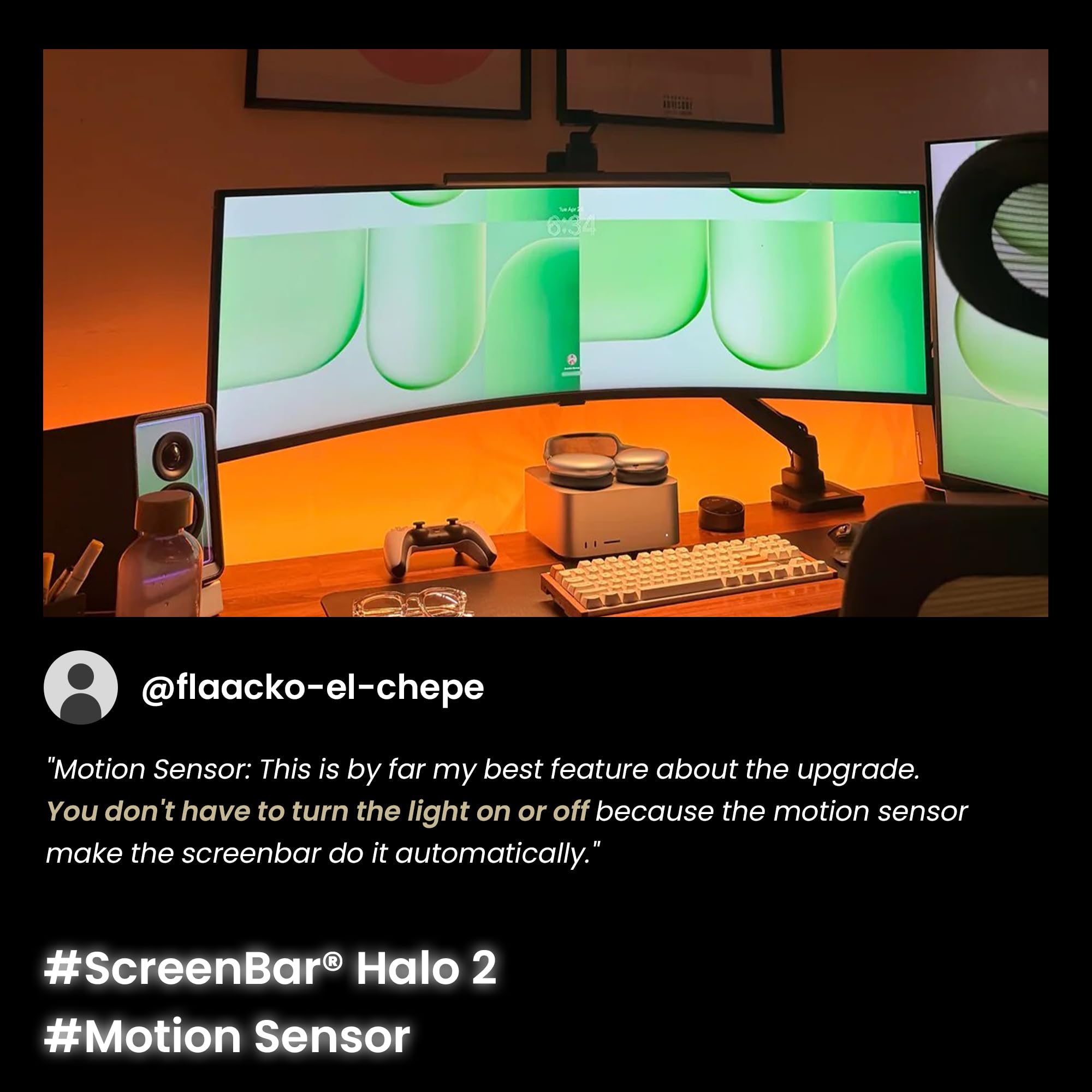 BenQ ScreenBar Halo 2 – LED Monitorlampe mit kabellosem Controller, blendfreiem Licht, einstellbarer Helligkeit & Farbtemperatur, augenschonend, USB-betrieben