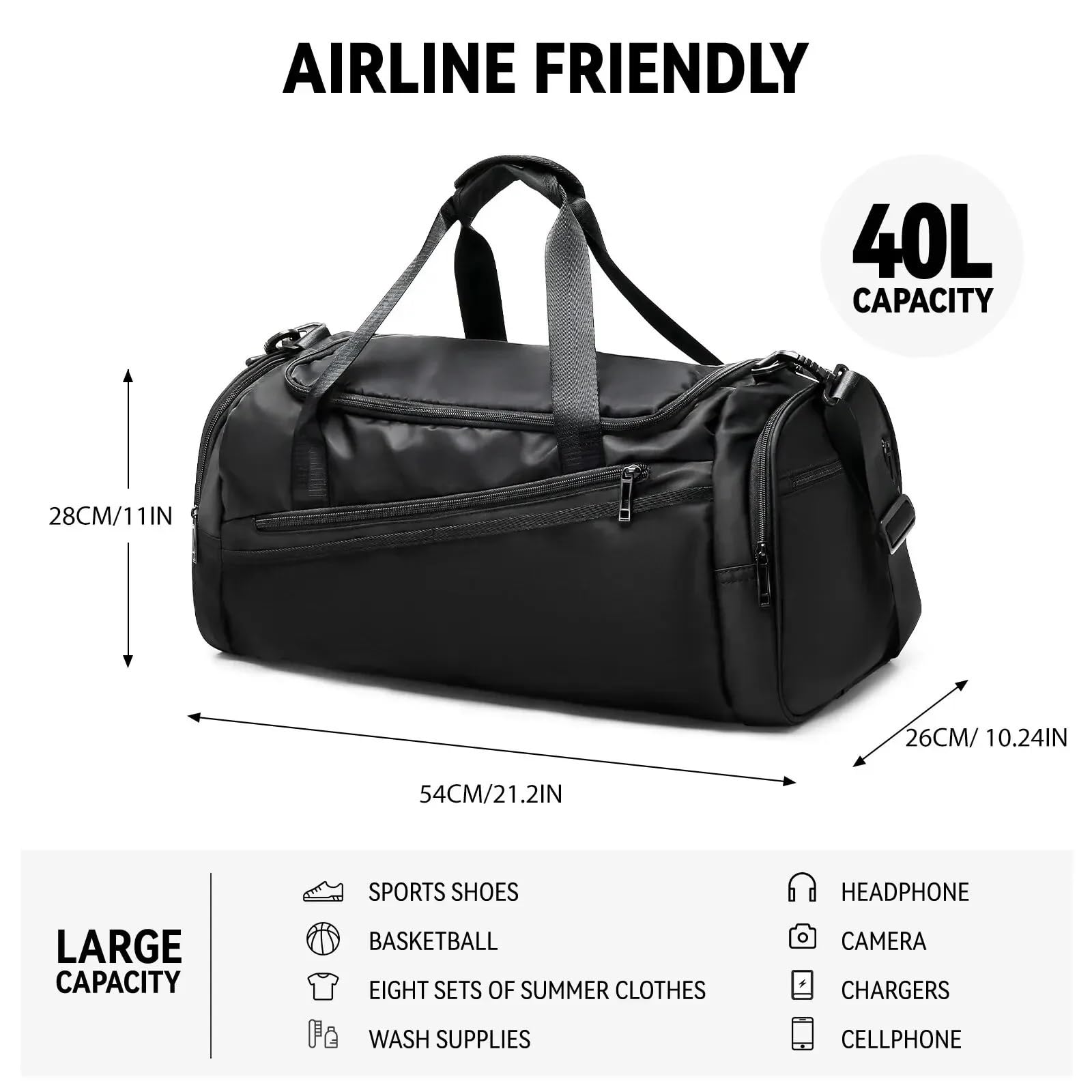 Borsone da Viaggio Borsa da palestra sportiva Borsone viaggio con scomparto for scarpe for uomo Donna pieghevole leggero 40 litri allenamento