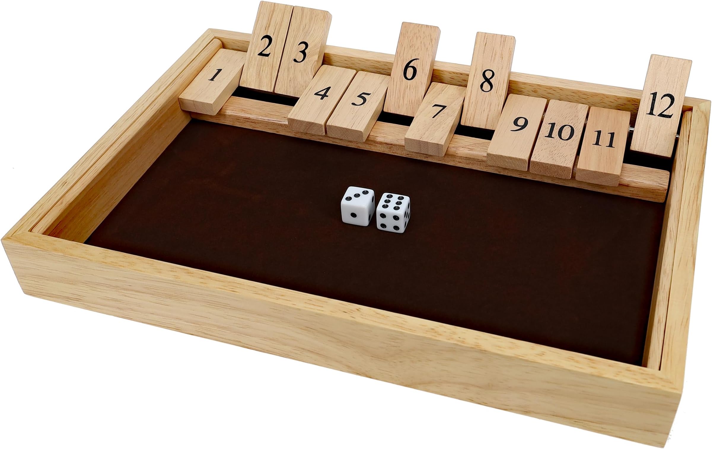 WE Games Wooden Shut the Box - Close the Box Set with 12 Number Tiles & 2 Dice Games - 13.5” Natural Wood Finish