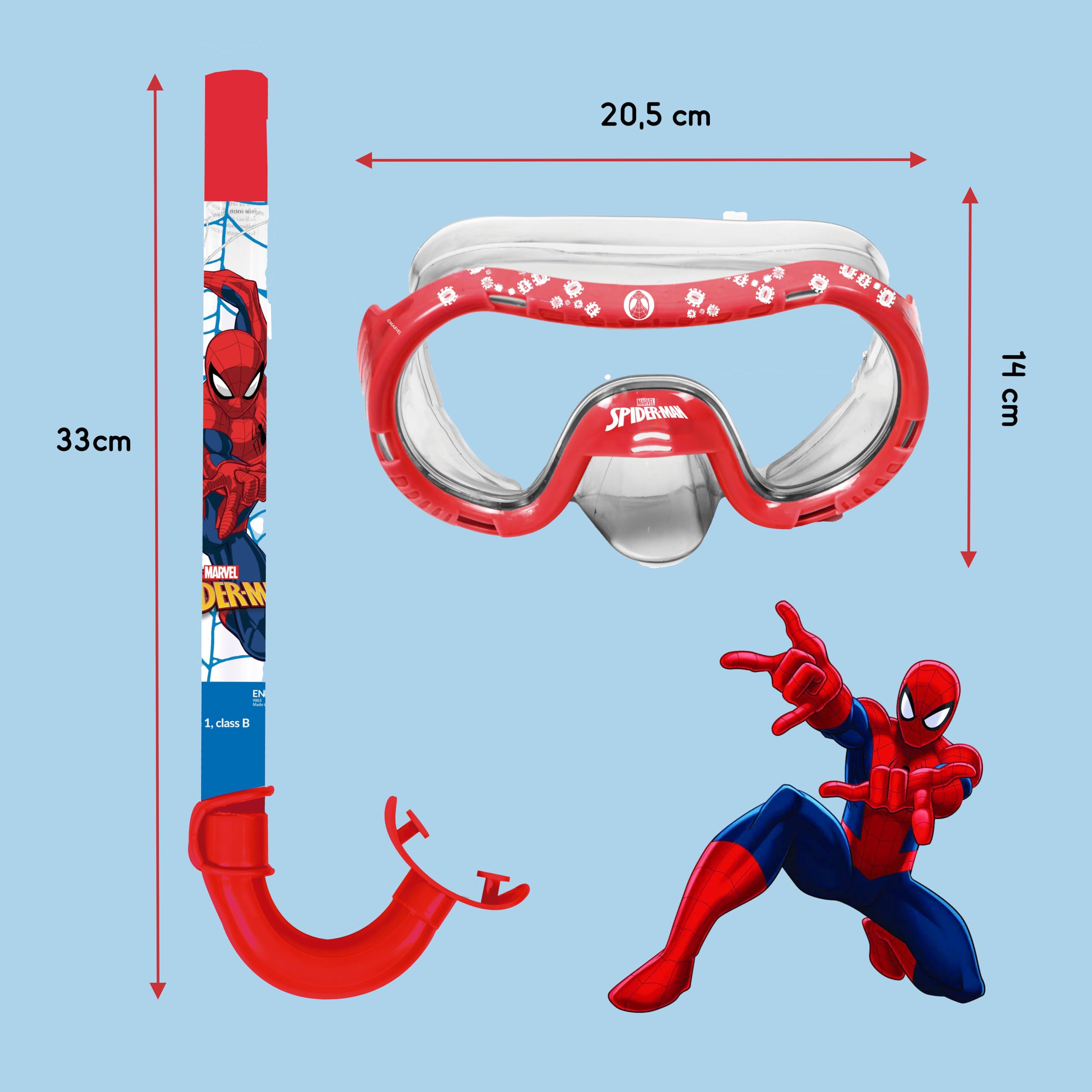 ARDITEX Set snorkeling per bambini con maschera e boccaglio Spiderman Marvel – Maschera regolabile 14x20,5x11 cm, tubo 33 cm, dai 3 anni, ideale per mare piscina e vacanze