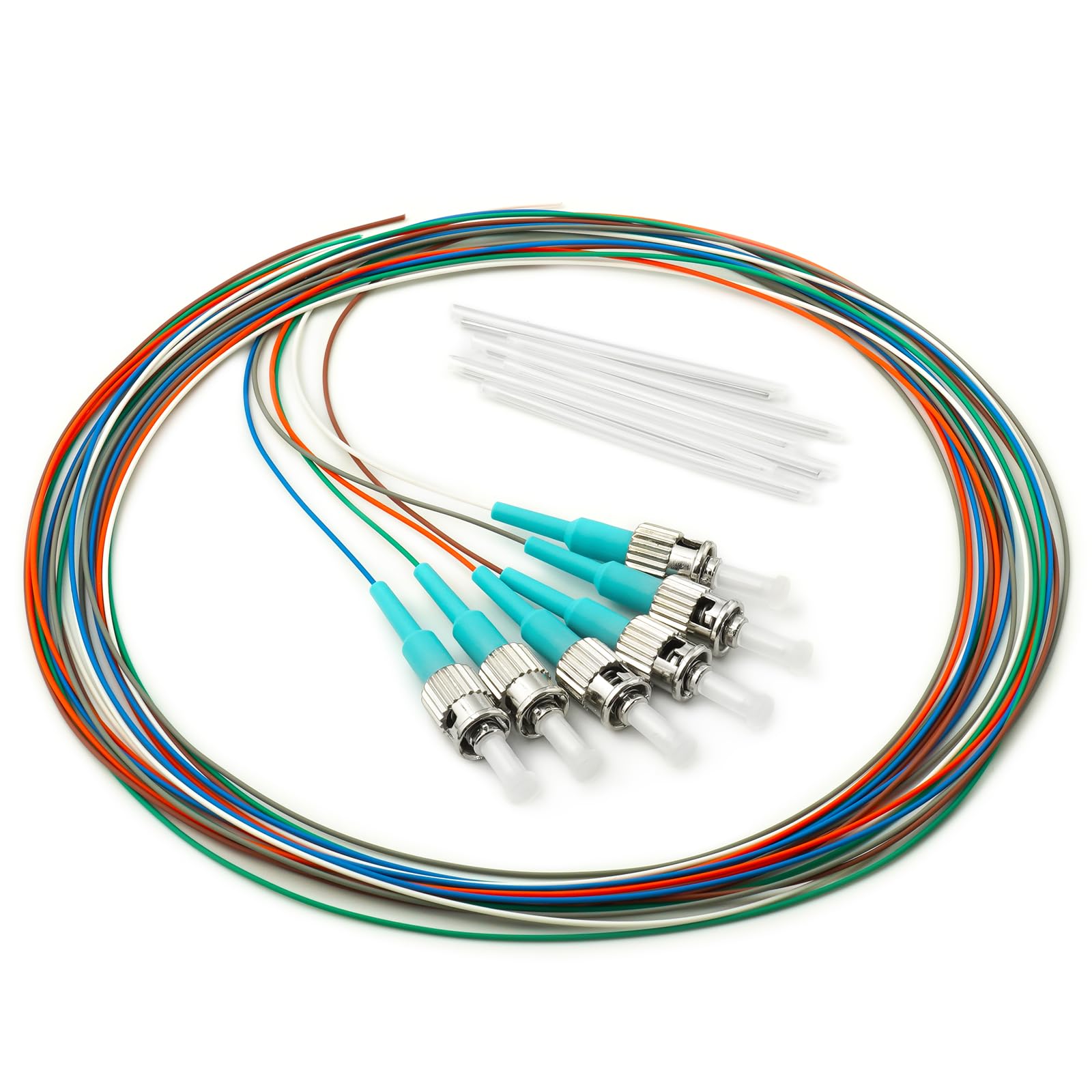 Bangun 6 Strand Multimode OM3 50/125 ST-UPC Fiber Pigtail, ST OM3 Fiber Optic Pigtail, Includes 6 Fiber Optic Fusion Splice Protective Shrink Sleeves