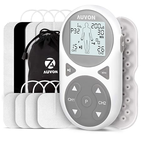 Auvon 32 Modes Tens Unit Muscle Stimulator Tens Ems Massage Tens Machine With 11 Tens Modes For Pain Relief 11 Ems Modes For Muscle Management 10 Massage Modes For Relaxation And Electrode Pads