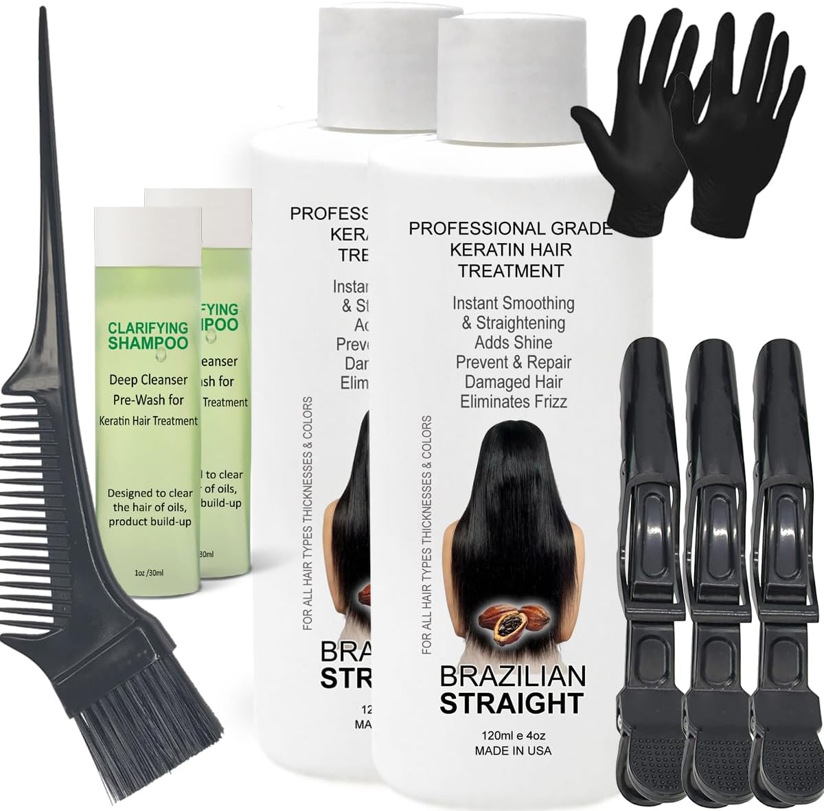 Real BRAZILIAN STRAIGHT Keratin Treatment Kit - Professional Results with Arganoil, Collagen & Amino Acid - Salon-Quality Straightening, Shiny Hair for 3-9 Months, All Hair Types, 8oz