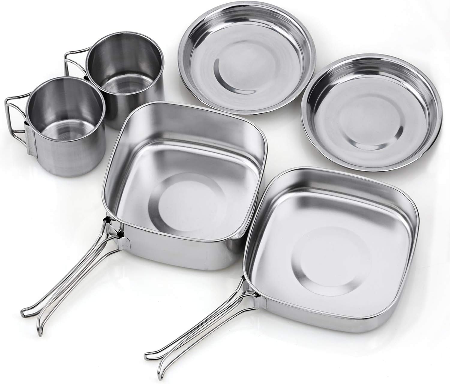 Outdoor Cookware Set Mess Kit for Scouting with Drawstring Bag Durable Stainless Steel Pot Pan Cups Plates Portable and Ultralight for Camping Backpacking Hiking Trekking Picnic Cookouts