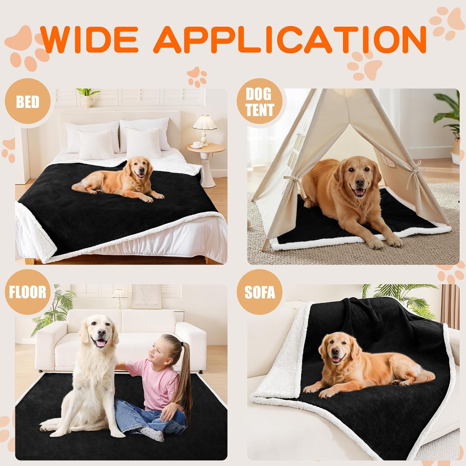 Smiry Waterproof Blanket Throw for Large Dogs, Soft Reversible Dog Blanket for Sofa Couch Bed, Washable Leakproof Sherpa Fleece Furniture Couch Protector(50"x60", Black/White) - Image 5