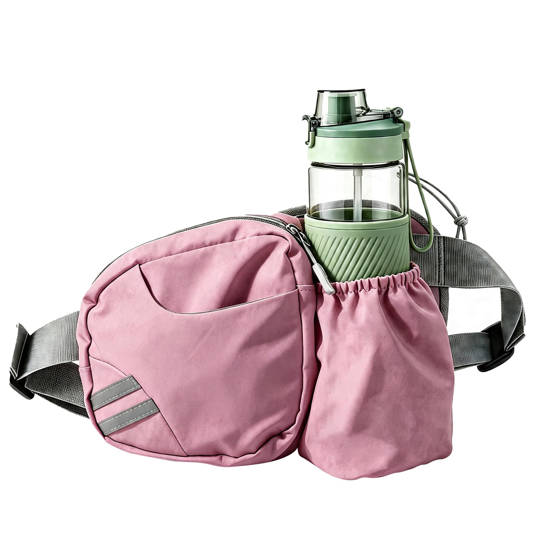 Dog Walking Bag with Water Bottle Holder – Water Repellent Waist Fanny Pack, Bum Bag for Runners, Hiking & Travel,Pink