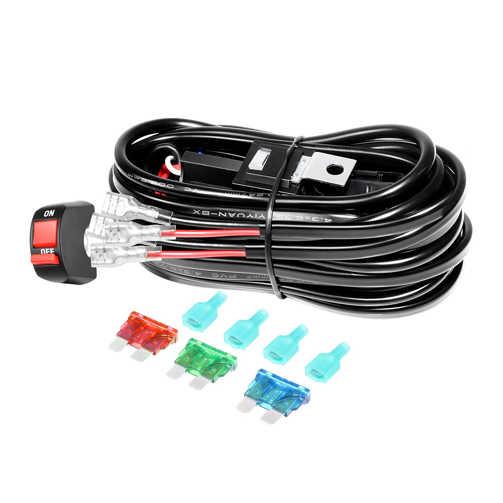 RIGIDON Motocyklowa wiązka kabli, 12 V, 40 A, 18 AWG, 2 przewody, wodoszczelna, zestaw kabli, listwy kablowe LED, wiązka przewodów do reflektorów przeciwmgielnych, dodatkowy reflektor roboczy, światło