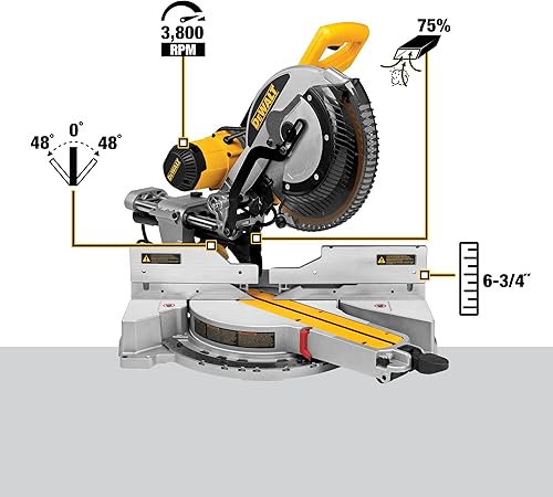 Miniatura 3 de DEWALT Sierra ingletadora compuesta deslizante, 12 pulgadas (DWS779)